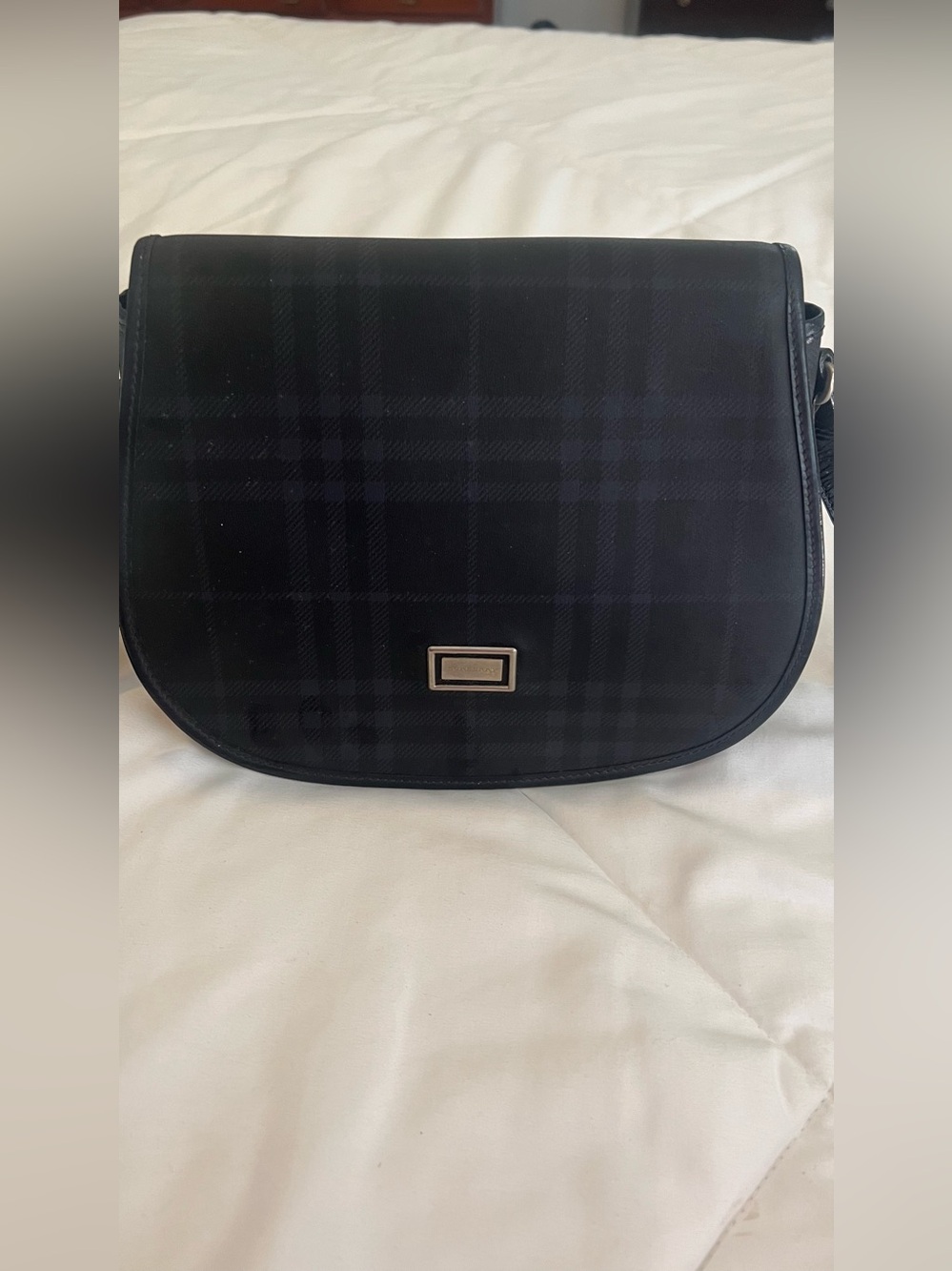 Burberry dark blue  Tonal Plaid Crossbody Bag